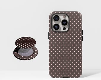 Pink & Brown Polka Dot Case, Cute Trendy Aesthetic for iPhone 17, 16, 15, 14, 13, 12, 11, Pro Max, Samsung Galaxy S23, S22, S21, S20 Ultra