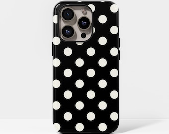 Funda MagSafe clásica de lunares en negro y crema para iPhone 17, 16, 15, 14, 13, 12, 11, Pro Max, Samsung Galaxy S23, S22, S21, S20 Ultra