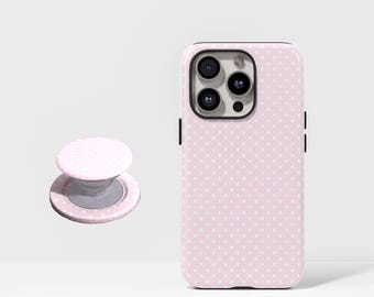 Light Pink White Polka Dots Protective Cute Case with iPhone 17, 16, 15, 14, 13, 12, 11, Pro Max, Samsung Galaxy S23, S22, S21, S20 Ultra.