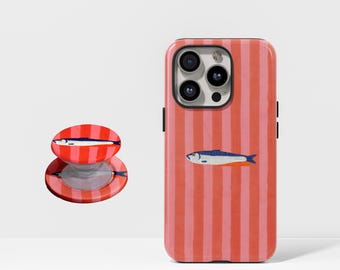 Coque de portable sardine rétro : design poisson amusant, pour iPhone 17, 16, 15, 14, 13, 12, 11, Pro Max, Samsung Galaxy S23, S22, S21, S20 Ultra.
