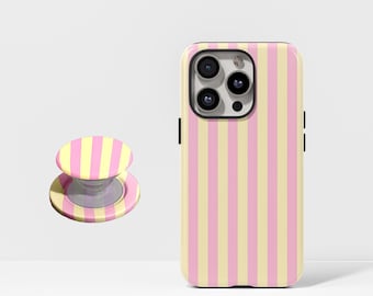 Capinha listrada fofa, amarelo creme primaveril, compatível com iPhone 17, 16, 15, 14, 13, 12, 11, Pro Max, Samsung Galaxy S23, S22, S21, S20 Ultra