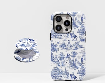 Slim blue retro French print cute phone case, sturdy and durable phone case, compatible with iPhone 17/16/15/14/13/12/11/11 Pro Max/XR