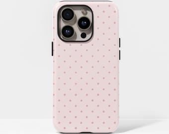 Pink polka dot phone case, Y2K style, autumn aesthetic with iPhone 17, 16, 15, 14, 13, 12, 11, Pro Max, Plus and Samsung Galaxy S25, S24.
