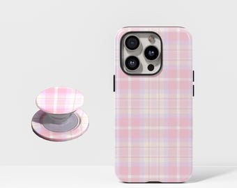 Coque de téléphone à carreaux roses, coque de téléphone à carreaux Buffalo, coque résistante à carreaux vichy pastel, iPhone 17 16 15 14 13 12 11 Pro Max, Samsung Galaxy S26 S25 S24