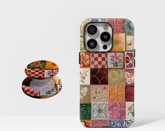 Mosaic tile Phone Case : bohemian retro y2k 90s hippie iPhone 17 16 15 14 13 12 Pro Max Plus Air MagSafe, Samsung Galaxy S25 S26