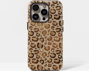 Glitter leopard print design phone case, compatible with iPhone 17, 16, 15, 14, 13, 12, 11, Pro Max, Samsung Galaxy S23, S22, S21, S20 Ultra
