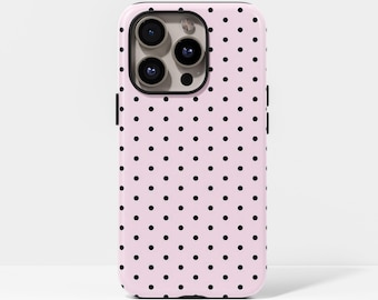 Cute Polka Dots Pink Phone Case Tough Cover with iPhone 17, 16, 15, 14, 13, 12, 11, Pro Max, Samsung Galaxy S23, S22, S21, S20 Ultra.