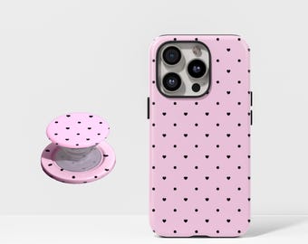 Pink and Black Polka Dots Phone Case, Retro Cover, with iPhone 17/16/15/14/13/12 Plus/Pro Max, Samsung S25/S24/S23/S22 Plus/Ultra.