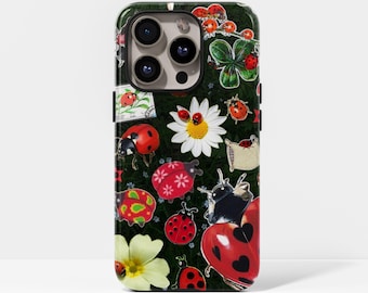 Red Ladybug Star Heart Case Y2K Cool Girly Style with iPhone 17, 16, 15, 14, 13, 12, 11, Pro Max, Samsung Galaxy S23, S22, S21, S20 Ultra