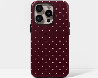 Funda para teléfono con lunares PRETTY PLEASE en color burdeos para iPhone 17, 16, 15, 14, 13, 12, 11, Pro Max, Samsung Galaxy S23, S22, S21, S20 Ultra