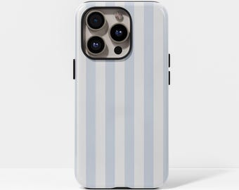 Coque à rayures bleues et blanches avec motif de lignes pour iPhone 17, 16, 15, 14, 13, 12, 11, Pro Max Plus, Samsung Galaxy S23, S22, S21, S20 Ultra.