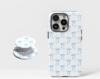 Weiche blaue Schleife Handyhülle, Handyhülle mit Schleife, für iPhone 17, 16, 15, 14, 13, 12, 11, Pro Max, Plus und Samsung Galaxy S25, S24