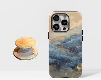 Starry Night Sky phone case iridescent retro style with iPhone 17, 16, 15, 14, 13, 12, 11, Pro Max, Samsung Galaxy S23, S22, S21,S20 Ultra.