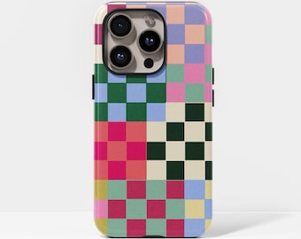 Coque de portable robuste MagSafe en damier coloré pour iPhone 17, 16, 15, 14, 13, 12, 11, Pro Max, Samsung Galaxy S23, S22, S21, S20 Ultra.