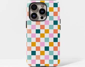 Etui BOHO CHECKERED, śliczne, neutralne, nowe etui na telefon iPhone 17, 16, 15, 14, 13, 12, 11, Pro Max, Samsung Galaxy S23, S22, S21, S20 Ultra