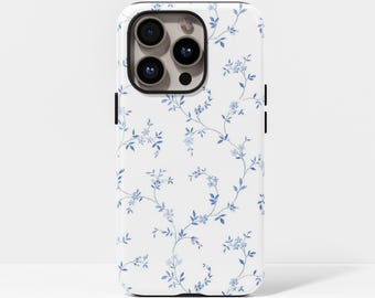 Élégante coque bleue à fleursStylish Cove avec iPhone 17, 16, 15, 14, 13, 12, 11 Pro Max Plus et Samsung Galaxy S23, S22, S21, S20 Ultra.