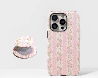 Coque de portable pivoine LoveShackFancy compatible avec iPhone 17 16 15 14 13 12 Plus Pro Max et Samsung S25 S24 S23 S22 Ultra