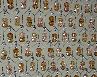 Sun Catcher with Yellow/Amber Coloured Crystals on Wooden Frame with Chicken Wire