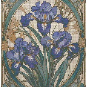 Schema per punto croce "Iris Art Nouveau" in formato PDF