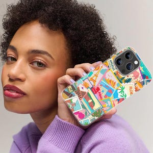 Cute Pattern Aesthetic travel Collage iPhone Case for iPhone 16 Pro Max, iPhone 16 15 14 13 12, iPhone Pro Max, iPhone Pro, iPhone Plus
