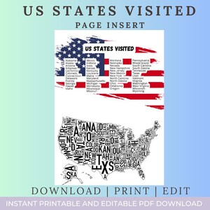USA Zustand besucht Tracker - Printable Color-In digitaler Download