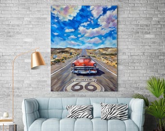 Route 66 Road Sign Vintage Wall Art Print, Retro Poster, Digital ...