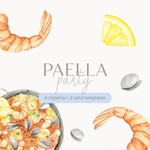Paella party card, paella invitation, watercolor paella clipart, watercolor paella illustration, editable paella card, handpainted paella