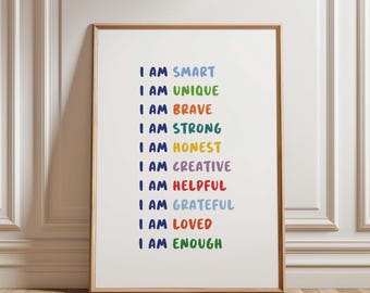 Póster motivacional para la pared de la habitación infantil, póster de afirmaciones para la sala de juegos (descarga digital)