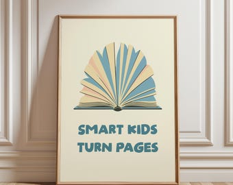 Póster literario para niños, arte de pared para sala de juegos para amantes de los libros, impresión para guardería, decoración educativa, descarga digital.