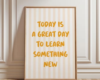 Motivational quote poster yellow classroom wall art for kids room positive affirmation preschool printable homeschool learning decor