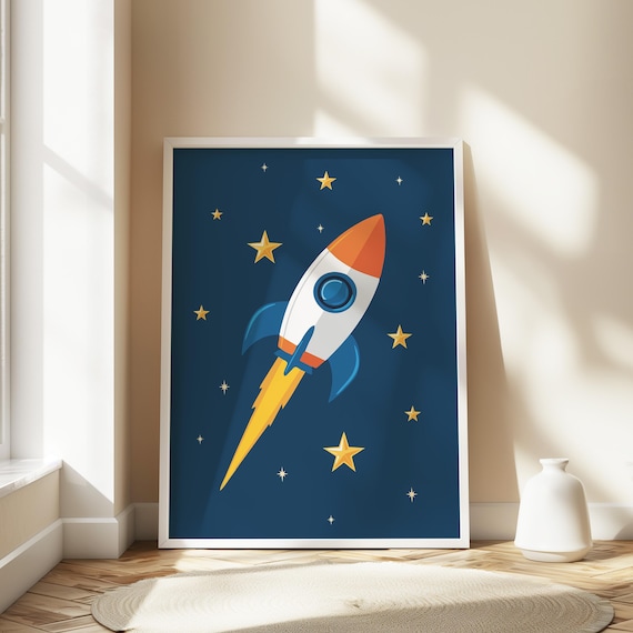 Space Theme Wall Art for Nursery Spaceship Decor for Boys Room