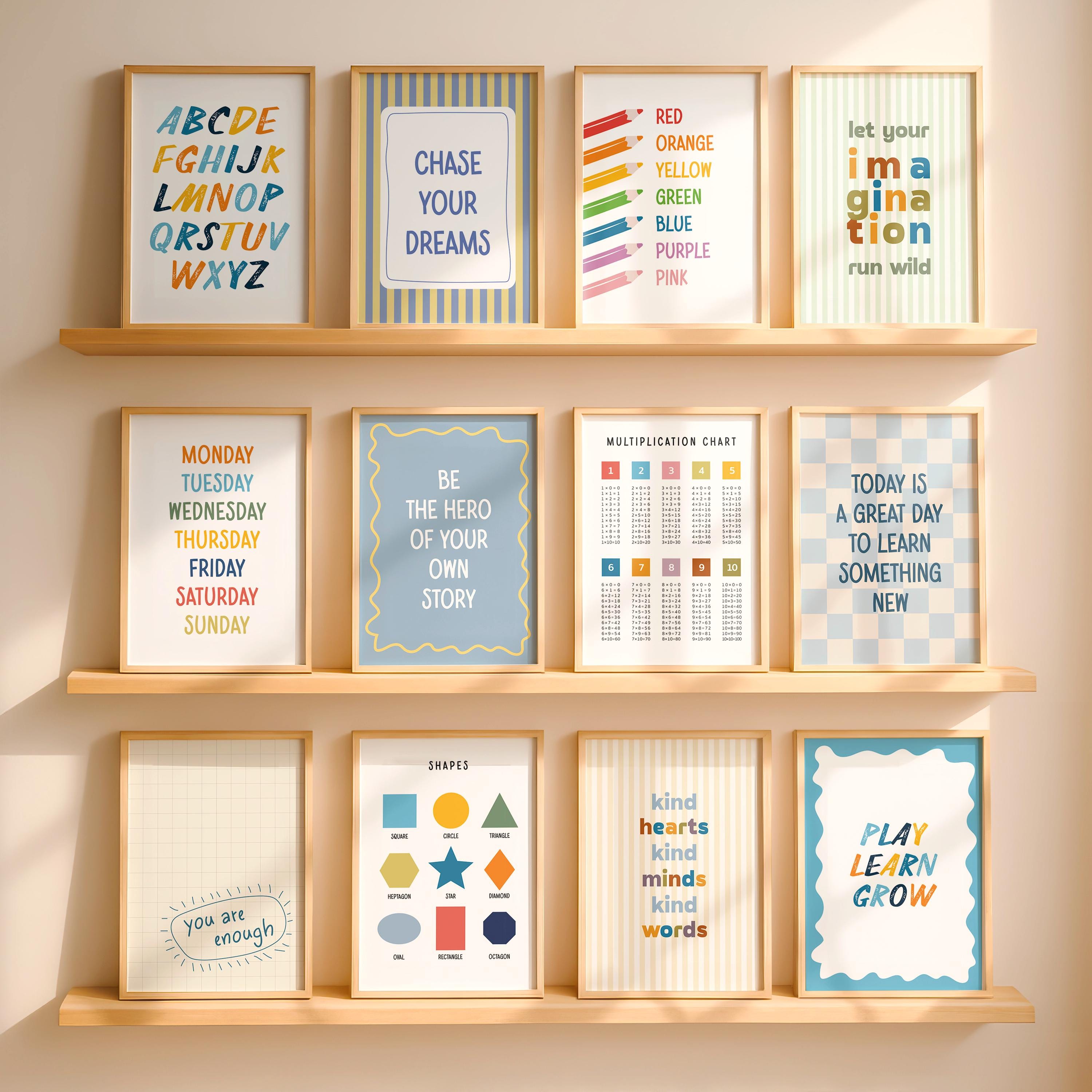 Preschool Wall Art Bundle of 20 Printable Posters for Kids Room