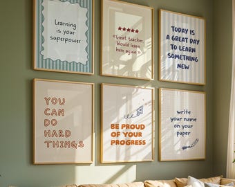 Classroom posters bundle of 6 motivational wall art for teachers educational decor for homeschool learning quote set for kids