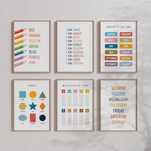 Back to school set of 6 classroom posters for teachers educational wall art for homeschool decor bundle learning prints for preschool