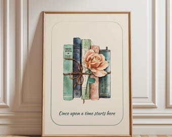 Vintage Book Stack Print, Cozy Library Wall Art (Digital Download)