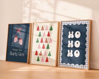 Conjunto de 3 pôsteres natalinos para decoração de parede, perfeitos para sala de jogos, quarto infantil, decoração festiva e aconchegante para o berçário. Decoração natalina moderna e moderna.
