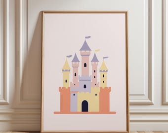 Impression chambre de bébé château rose : art mural conte de fées (téléchargement numérique)