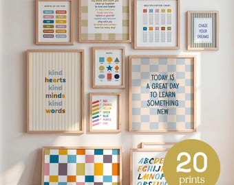 Preschool wall art bundle of 20 printable posters for kids room alphabet numbers decor for playroom wall print educational for kids