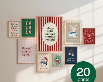 Holiday gallery wall art bundle of 20 christmas posters for home festive prints for playroom vintage winter wall decor digital download
