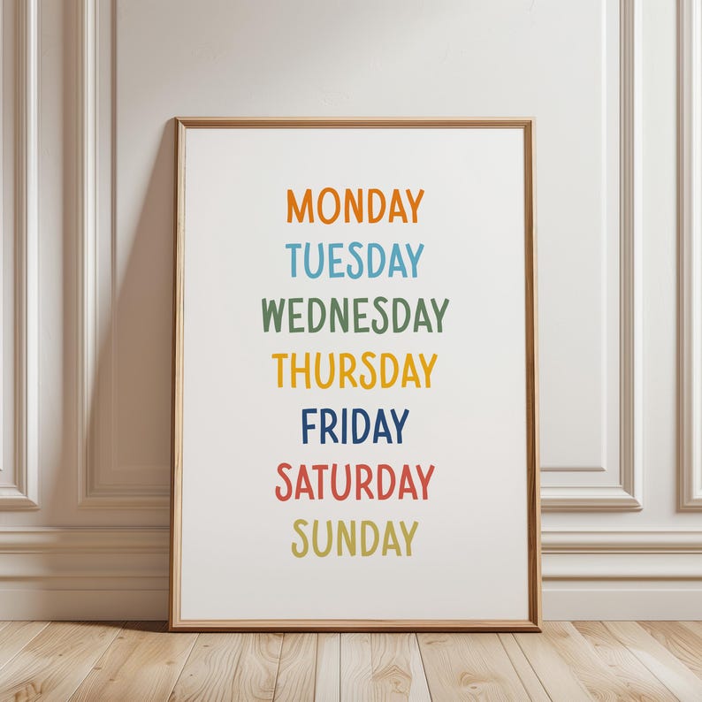 Days of the Week Wall Art for Classroom Printable Decor Homeschool ...