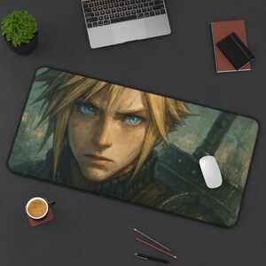 Cloud, tapis de bureau de jeu, design Final Fantasy 7, tapis de jeu pour JCC, cadeau de fan FFVII, grand tapis de souris, tapis de cartes de jeu