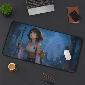 ユウナ、ゲーミングデスクマット、ファイナルファンタジーXデザイン、TCG用プレイマット、FFXファンギフト、大型マウスパッド、ゲームカードマット
