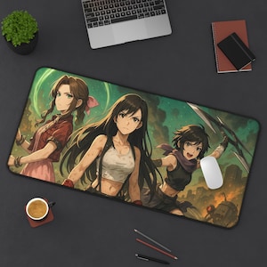 ティファ、ユフィ、エアリス、ゲーミングデスクマット、ファイナルファンタジー7デザイン、TCG用プレイマット、FFVIIファンギフト、大型マウスパッド、ゲームカードマット