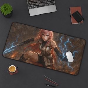 Lightning, Gaming Desk Mat, Final Fantasy 13 Design, Playmat for TCG, FFXIII Fan Gift, Large Mousepad, Game Card Mat