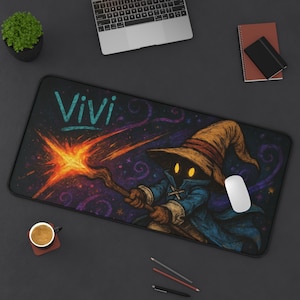 Vivi, alfombrilla de escritorio para juegos, diseño de Final Fantasy 9, tapete para TCG, regalo para fans de FFIX, alfombrilla grande para ratón, tapete para tarjetas de juego