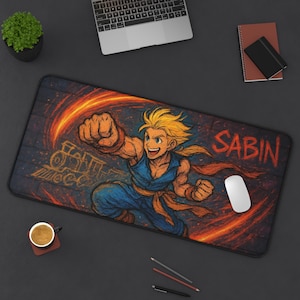 Sabin, Gaming Schreibtischmatte, Final Fantasy 6 Design, Spielmatte für TKG, FFVI Fan Geschenk, Großes Mousepad, Spielkartenmatte