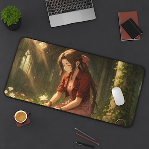 Aerith, Tappetino da scrivania da gioco, Design di Final Fantasy 7, Tappetino da gioco per TCG, Protezione antiscivolo per scrivania, Regalo per fan di FFVII, Grande tappetino per mouse, Tappetino per carte da gioco