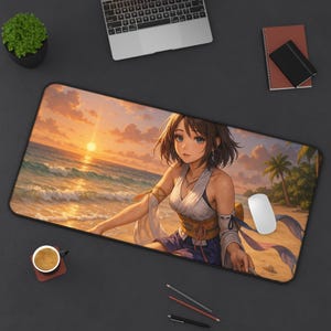 ユウナ、ゲーミングデスクマット、ファイナルファンタジーXデザイン、TCG用プレイマット、FFXファンギフト、大型マウスパッド、ゲームカードマット