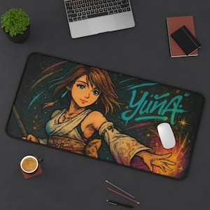 Yuna, alfombrilla de escritorio para juegos, diseño de Final Fantasy X, tapete para TCG, regalo para fans de FFX, alfombrilla grande para ratón, tapete para tarjetas de juego
