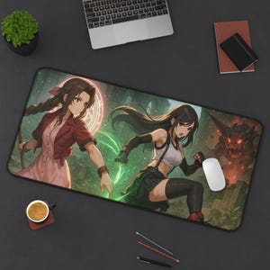 ティファとエアリス、ゲーミングデスクマット、ファイナルファンタジー7デザイン、TCG用プレイマット、FFVIIファンギフト、大型マウスパッド、ゲームカードマット